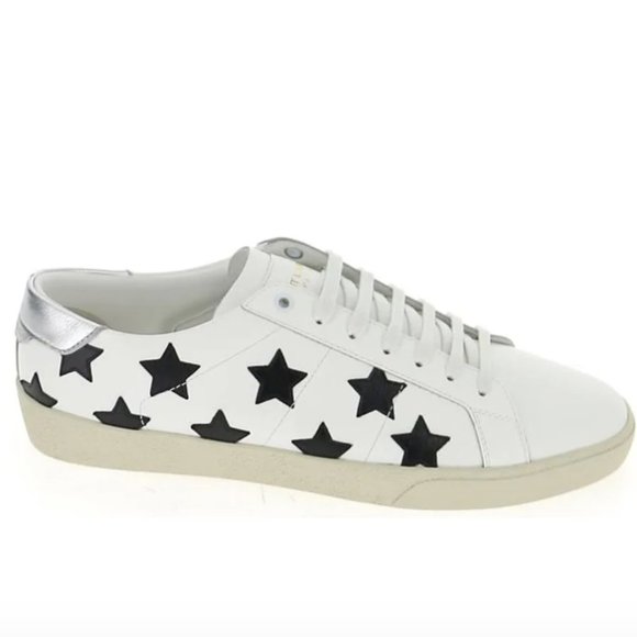 Saint Laurent Shoes - Saint Laurent Paris Court Classic White Leather Silver Star Sneakers